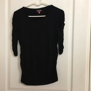 Crew neck shirt sleeved ruched top